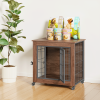 27.2" Dog Crate Furniture with Wheels for Small Dogs, Heavy Duty Dog Kennel Indoor with 2 Doors, Wooden Pet Cage End Table