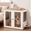 Furniture Style Dog Crate with 360Ã‚Â° Rotating Feeder & 304 Stainless Steel Bowls, Double Locking Indoor Dog Kennel